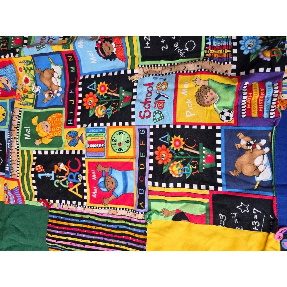 Handmade School Days Patchwork Quilt Alphabet ABC Teacher Gift Nursery 46x33 W1